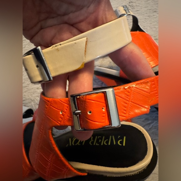 Paper Fox Stylish Orange Croco, White & Black Women's Open Toe Heels with Straps - Picture 8 of 15